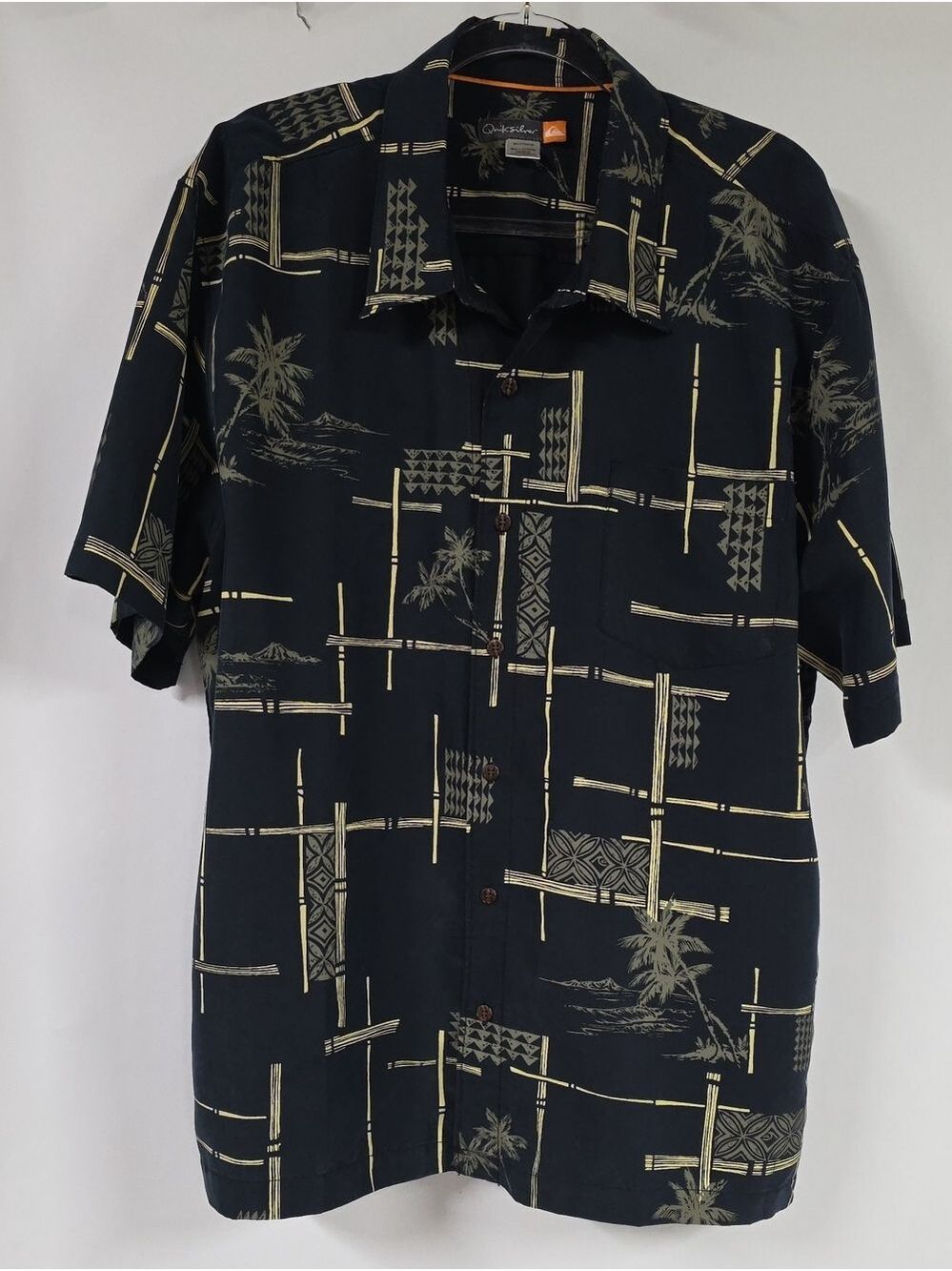 Quiksilver Men's Short-Sleeved Button-Down Palm Tree Bamboo Shirt - Size XXL